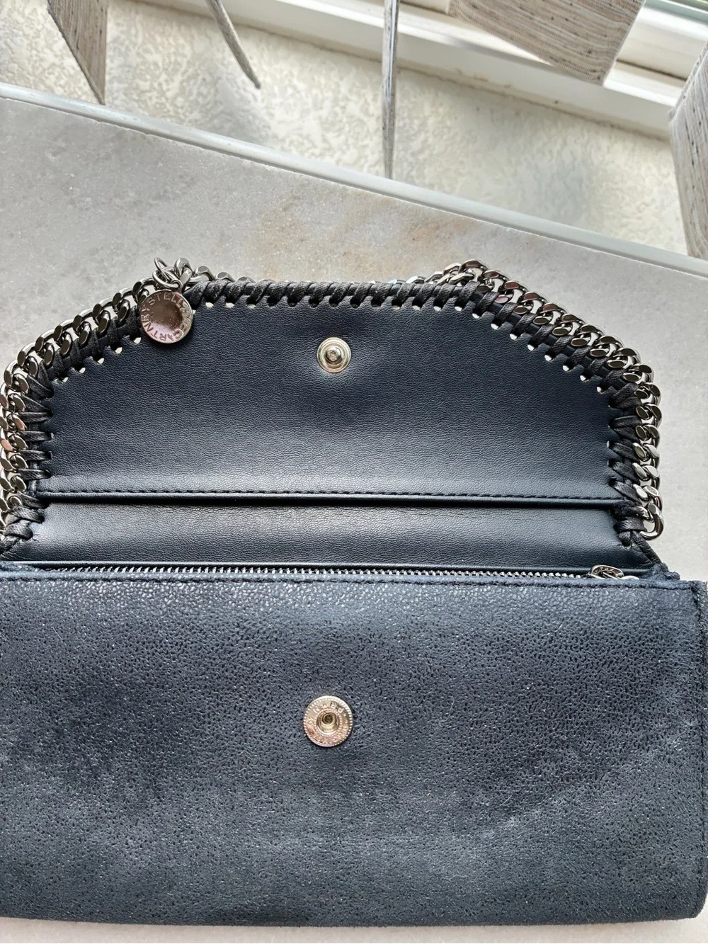 Stella McCartney blue Faux Suede Chain-Trim Clutch